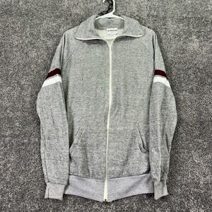 Vtg Activewear Sweatshirt Mens LT Gray Track Full Zip Striped Sleeves Athletic